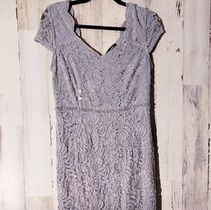 beautiful grey lace and sequin long special occasion dress